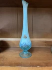 Fenton Blue Opalescent Ruffled Cabbage Rose 11 Inch