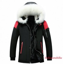 Men's Cotton Jacket Hooded Thickened Casual Coat Winter Warm Faux Fur Collar