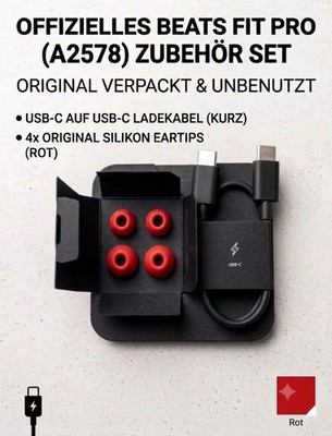 Original Beats Fit Pro Zubehör Set - USB-C Ladekabel & 4x Eartips - ROT