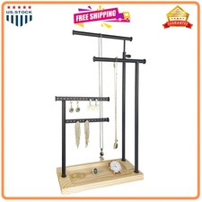 4-Tier Jewelry Stand Organizer Adjustable Necklace Earring Holder Black 20 Inch