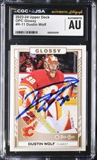 2023-24 UPPER DECK OPC GLOSSY #R-11 DUSTIN WOLF SIGNED CARD CGC JSA AUTHENTIC AU
