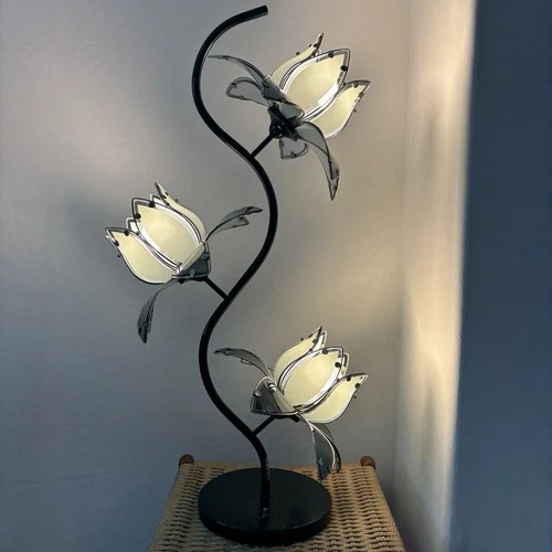 VTG MCM Hollywood Regency Anthony Lotus Flower Floor Lamp 3ft Black/Grey READ