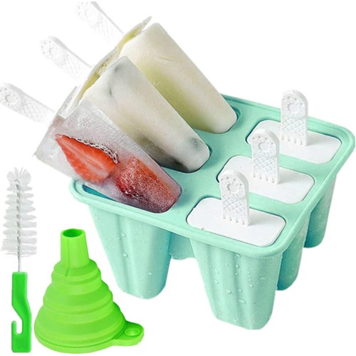 Eis am Stiel Form 3,3 Unzen 6 Hohlraum Silikon BPA Frei Eis Pop Maschine Wiederverwendbar Grün - Bild 1 von 9
