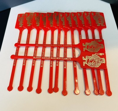 Vint. Lot of 14 Plastic ''Bloody Caesar'' Made with Clamato Drink Stirrers Barware