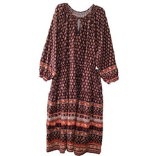 Old Navy Peasant Sleeve Boho Maxi Dress Plus Sz 4X Brown Orange Cinch Waist NEW