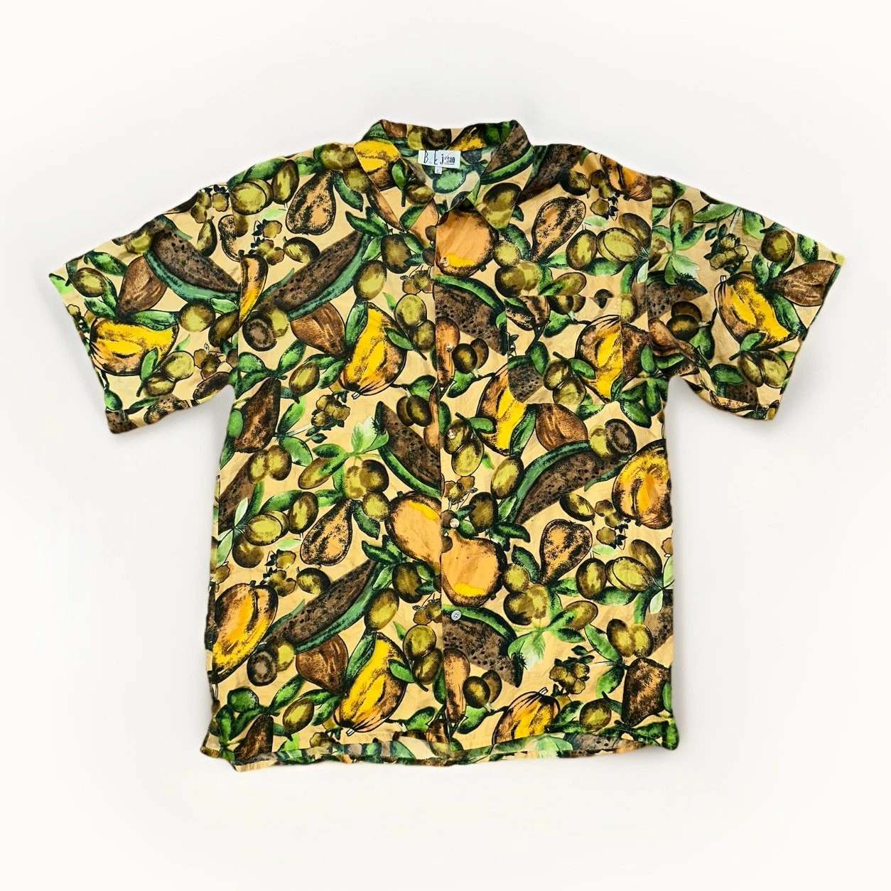 Vintage B.E. Jason 100% Silk Shirt Men's Large Novelty Fruit Botanical Print