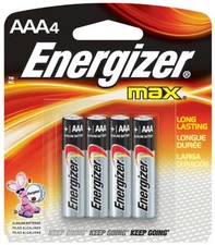 Energizer Max AAA Batteries 4 Pack On Card +Power seal EXP 2027