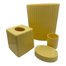VTG Yellow Bathroom Nuvo Plastic Set Sally Designs Retro Cottage Farmhouse Boho