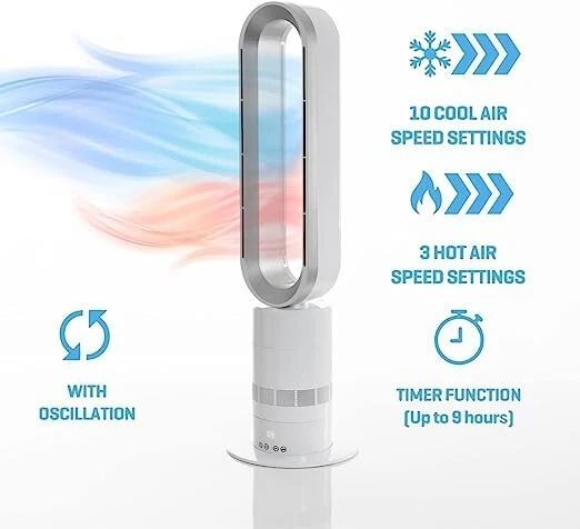 Daewoo Bladeless 32” Tower Fan u0026amp; Heater Oscillating With Timer u0026amp;  Remote Control | eBay