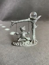 Vintage Spoontiques Pewter #396 Cat on Swing Figurine 1988