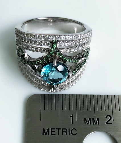 Rarities Apatite and Tsavorite Garnet Statement SS Ring Size 7 - HSN - Picture 11 of 12