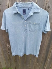 OOBE Brand Mens Shirt Medium Light Blue Dye Cotton Short Sleeve Polo Shirt READ