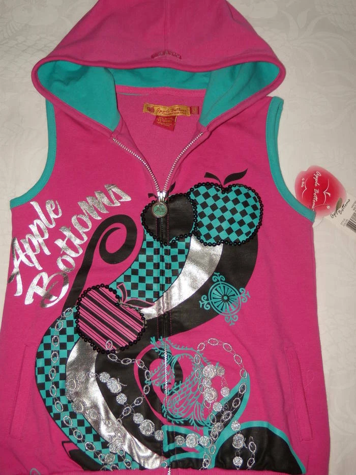 APPLE BOTTOMS Girls Pink Logo Sleeveless Tunic Top Hooded Mini dress S M 7 8 10 - Image 2 of 3