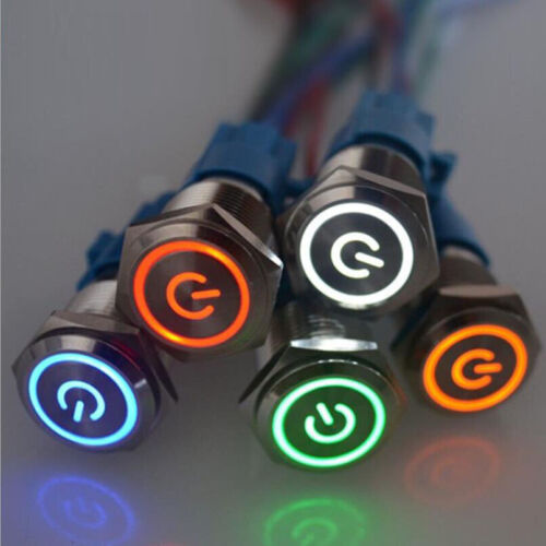 16mm 12V LED ON OFF Waterproof Stainless Steel Latching Push Button Power Switch - Picture 1 of 14