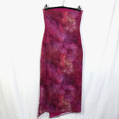 Urban Outfitters Samara Dress Women Sz M Pink Floral Mesh Strapless Stretch Midi - Picture 4 of 8