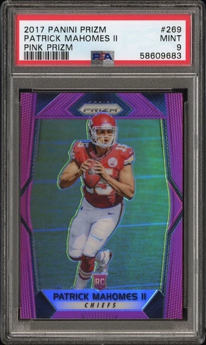 PATRICK MAHOMES PSA 9 MINT 2017 PANINI PINK PRIZM #269 ROOKIE CARD - STUNNING