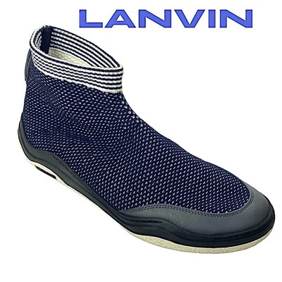 Lanvin Sock Sneaker Knit Low Mesh White/Blue Mens Size 11 Medium Pre-Owned