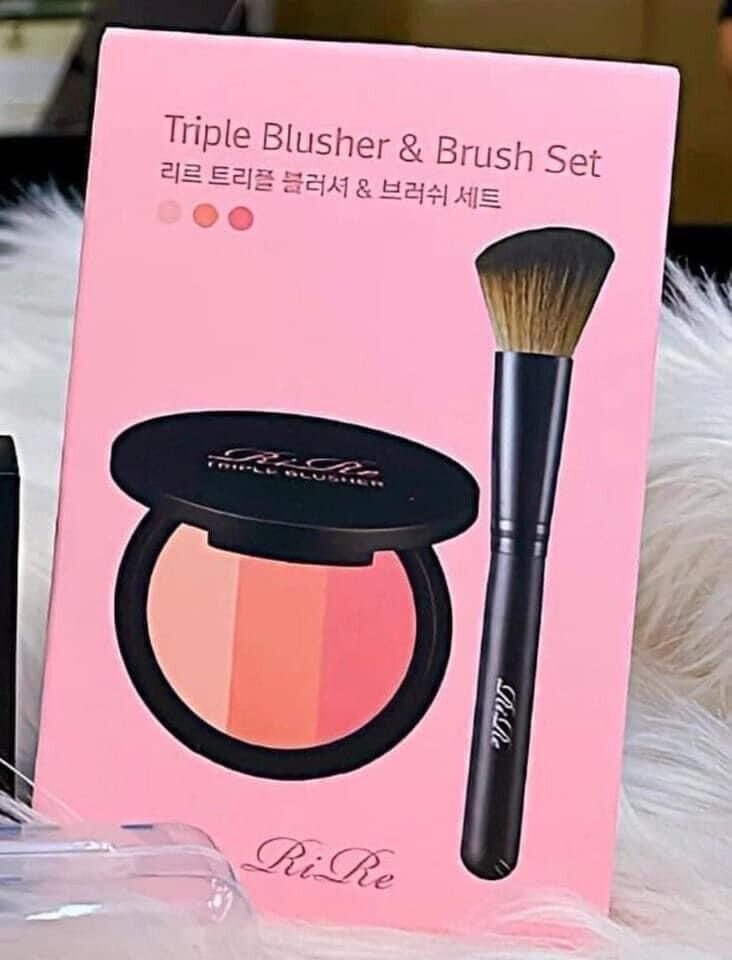 RIRE 3 Colors Triple Blusher 8.9g + Brush Set Face Blush Pressed Powder K-Beauty