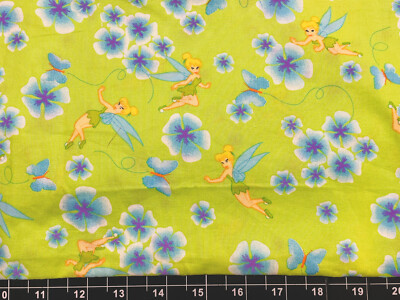 Disney Tinkerbell Fairy Pixie Dust Fabric OOP Cotton Quilts 18''x21'' Fat Quarter