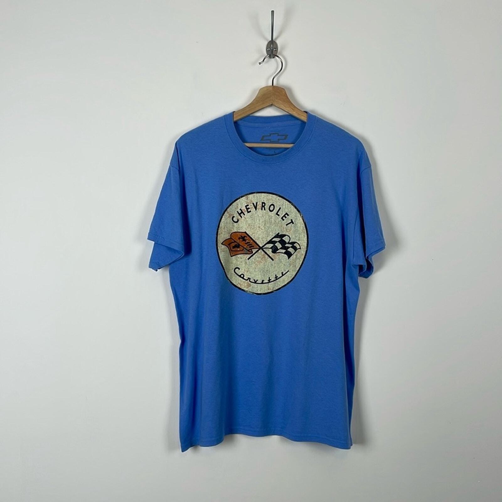 Chevrolet Corvette Mens L Short Sleeve Pullover Casual Cotton Blue T Shirt