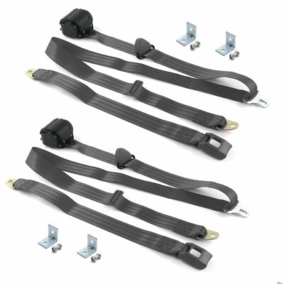 Chevy Truck 1955 - 1959 Standard 3pt Charcoal Seat Belt Kit w/ Brackets - 2 Belt