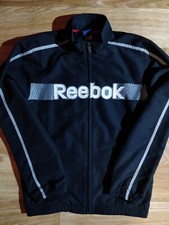 Reebok Vintage Mens Tracksuit Top Jacket Black White Big Logo Training