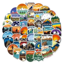 50pcs Waterproof Camping Stickers for Water Bottles, Laptops, Skateboard