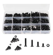 570Pcs Flat Phillips Countersunk Head M3 M4 M5 Black Screws Hex Nuts Assortment