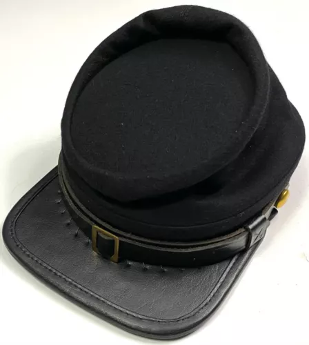 CIVIL WAR CSA CS CONFEDERATE BLACK WOOL KEPI FORAGE CAP HAT-LARGE