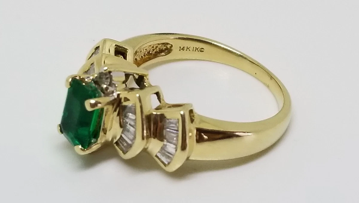 Helzberg Diamonds Emerald Diamond Ring sz 6 yellow solid gold 14k