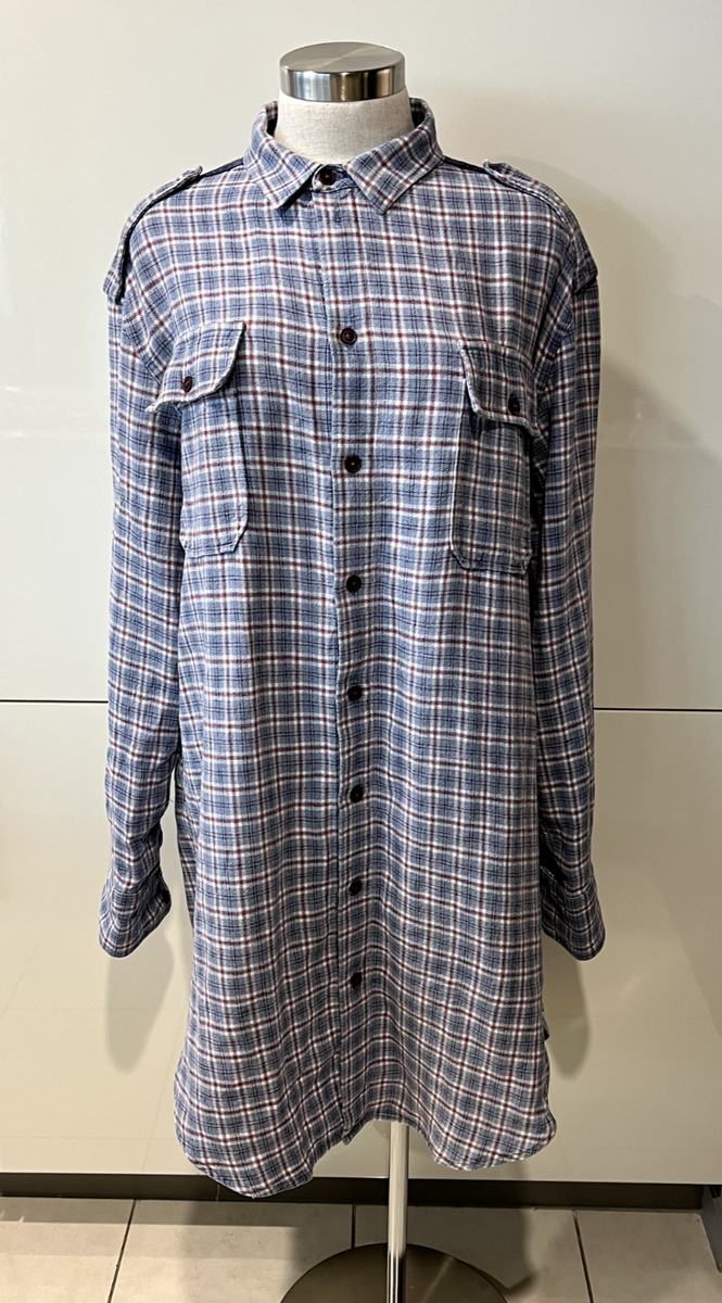 BASSIKE 100% Linen Blue Yarn-Dye Check Long Sleeve Shirt Dress  4/XL/14Aust/10US | eBay