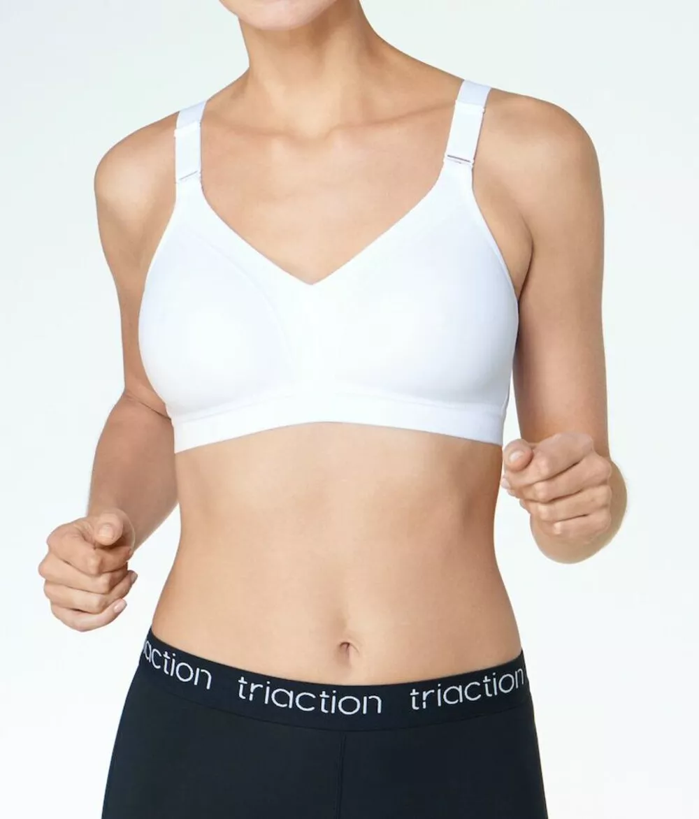 Triumph Triaction Wellness Sports Bra in White WIREFREE, NON-PADDED, YOGA  BRA