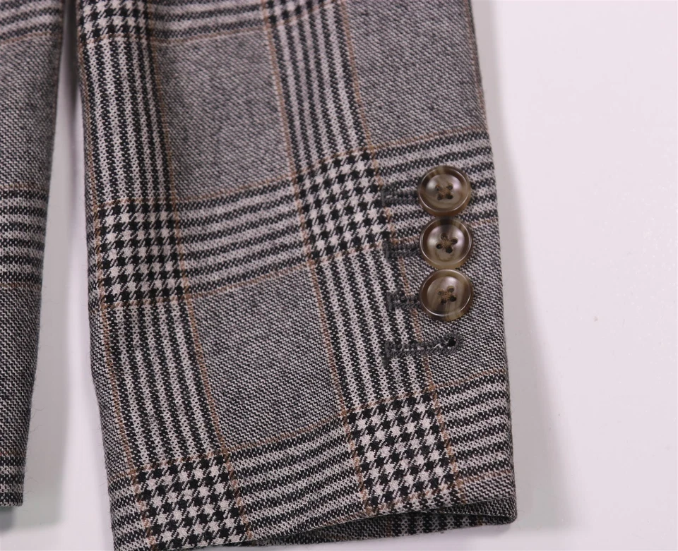 Blazer Indochino 32S Slim Cinza Preto Xadrez Lã Lã 2 Botões Personalizado Masculino Novo - Imagem 3 de 4