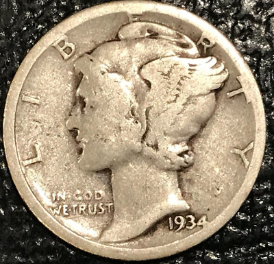 VINTAGE VERY NICE 1934 P (DATE DOUBLING) MERCURY SILVER DIME-FEB297