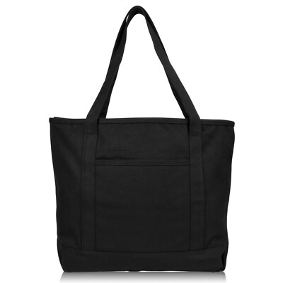 DALIX 20'' Solid Color Cotton Canvas Shopping Tote Bag (Exclusive Edition)
