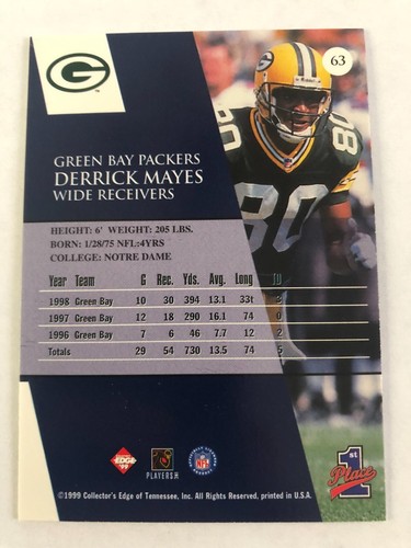 Lingotto oro 1° posto 1999 bordo da collezione Derrick Mayes #63 Packers - Foto 2 di 2