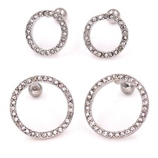 Women's New Fashion Stainless Steel Round Rhinestone Stud Earrings for Women