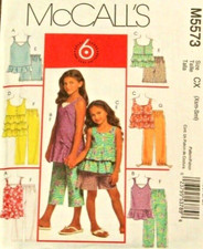 McCall's 5573 Girls Tops Shorts Capri Pants 6 Styles Sewing Pattern XS-S 3-4-5-6