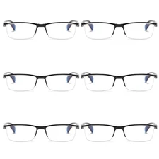 6 PK Mens Half Frame Spring Hinge Reading Glasses Blue Light Blocking Readers