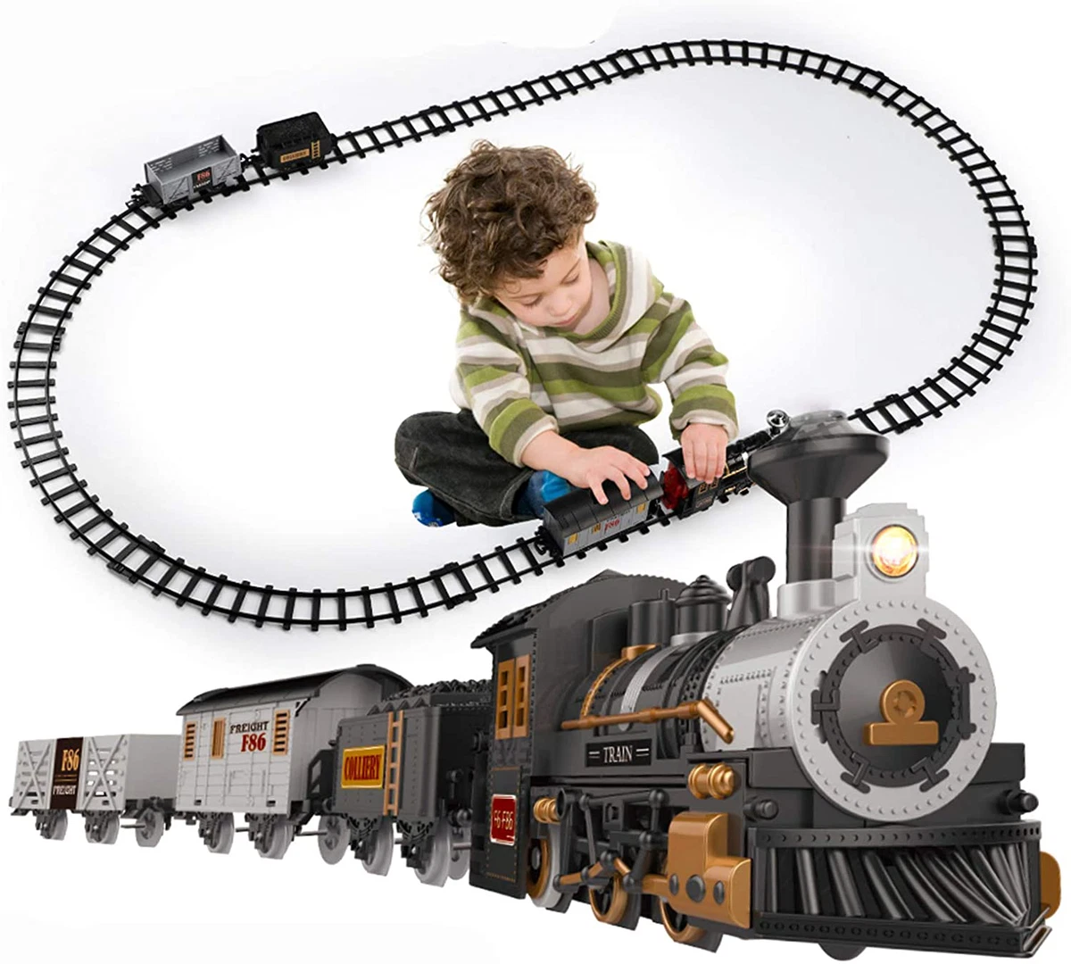 Electric Train Set For Kids Battery-Powered 3 Cars And 10 Tracks Old Boys  Girls