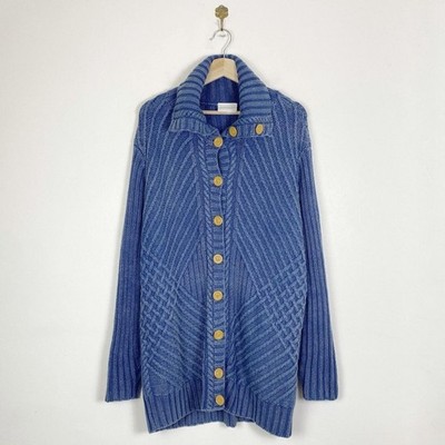 Liz Claiborne blau Grobstrick Zopfmuster Knopfleiste Cardigan Longline Coatigan L