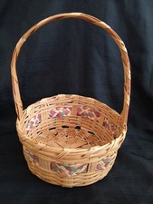 Vintage 1950s/1960s Bamboo Wicker Pink Green Splint Easter Bonnet Basket Mexico