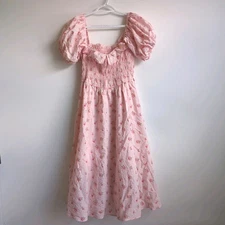 R.Vivimos Womens Summer Floral Puff Sleeve Midi Dress XL Milkmaid Cottagecore 