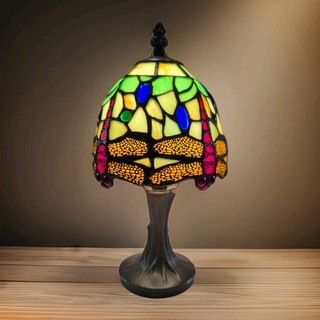 Tiffany Style Dragonfly Table Lamp 28.5cm Tall Stained Glass Multicoloured shade
