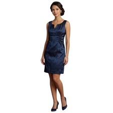 Adrianna Papell Cocktail Dress 8 Navy Wedding Evening Ruched Pleated Whimsygoth