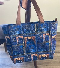 Laurel Burch extra large Indigo Cats tote bag 20" x 13"