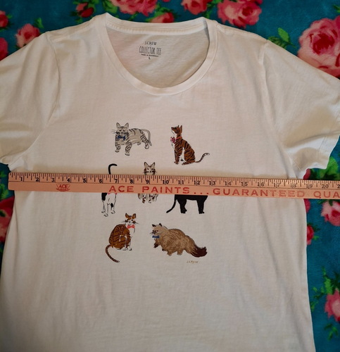 J Crew Women's Size Large Collector Tee Bow Tie Kitty Cats Tabby T-Shirt Cotton - Picture 3 of 8