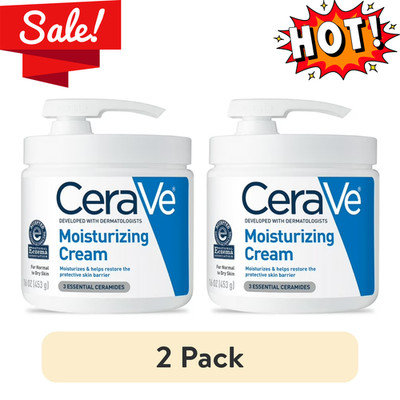 2 Pack CeraVe Moisturizing Cream Face Body Dry Skin Pump Moisturizer 16 Oz