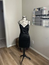 Black Satin Mini Dress With Slit