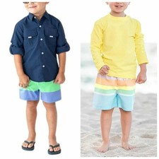 Set of 2 RuggedButts Boys Lined Swim Shorts Trunks Multi Stripe Color Block 6